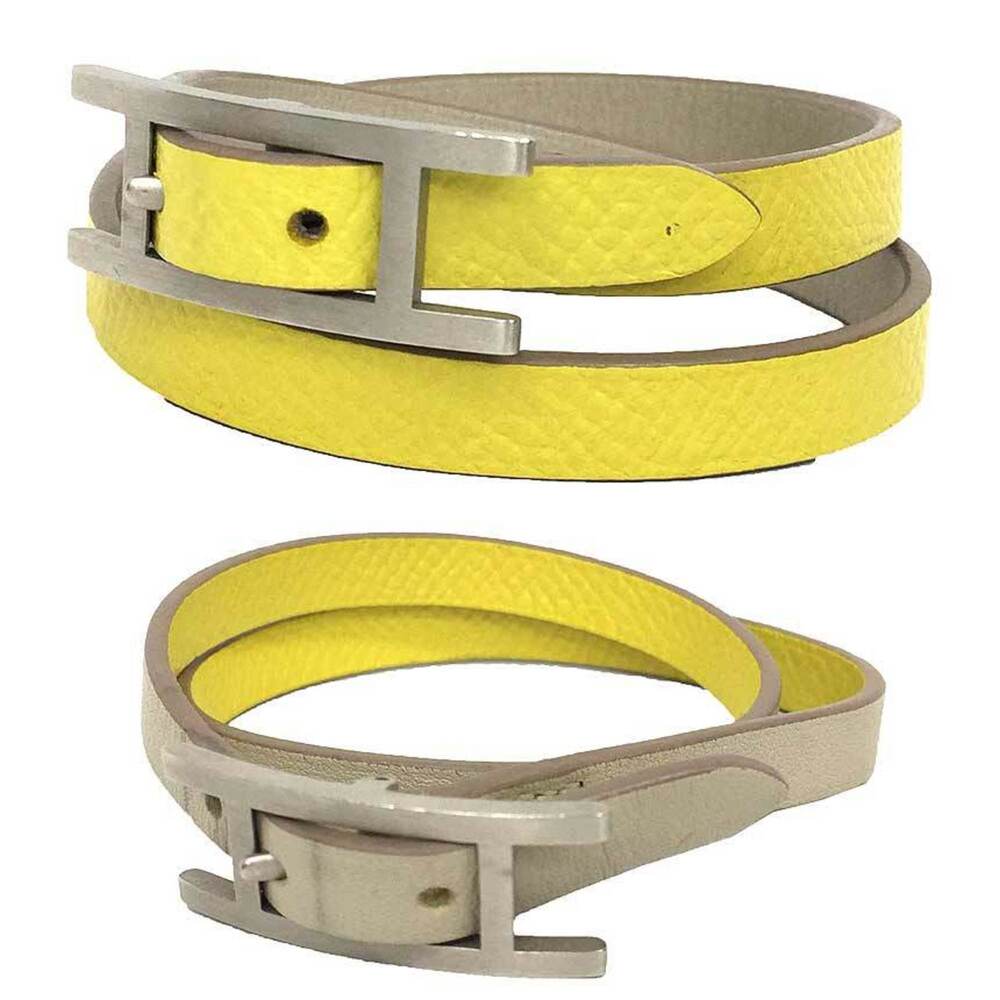 HERMES Silver Leather Charm Bracelet